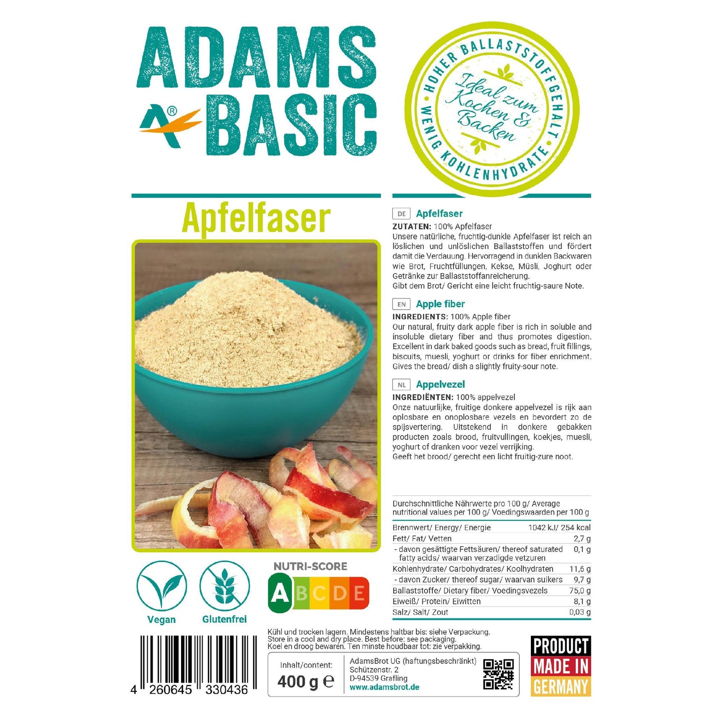 Adamsbrot - Apfelfaser 400g Beutel