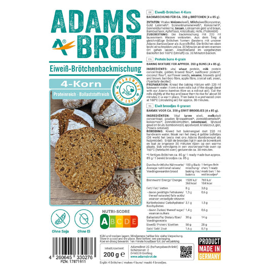 Adamsbrot - Eiweiß Brötchenbackmischung 4-Korn 200g Beutel