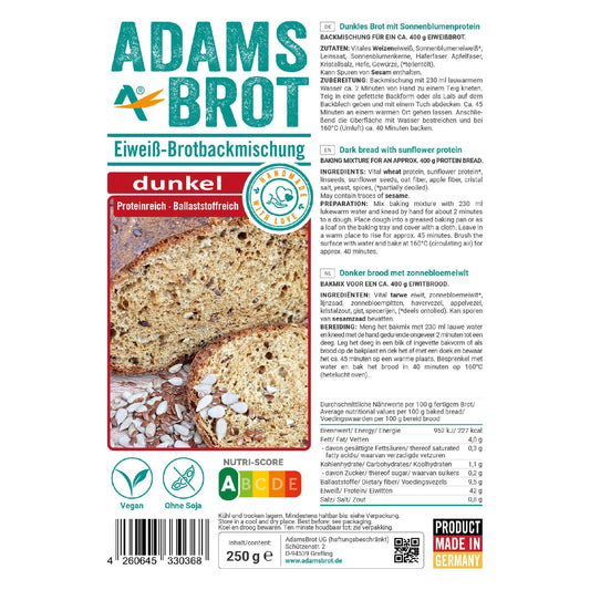Adamsbrot - Eiweiß Brotbackmischung Dunkel 250g Beutel