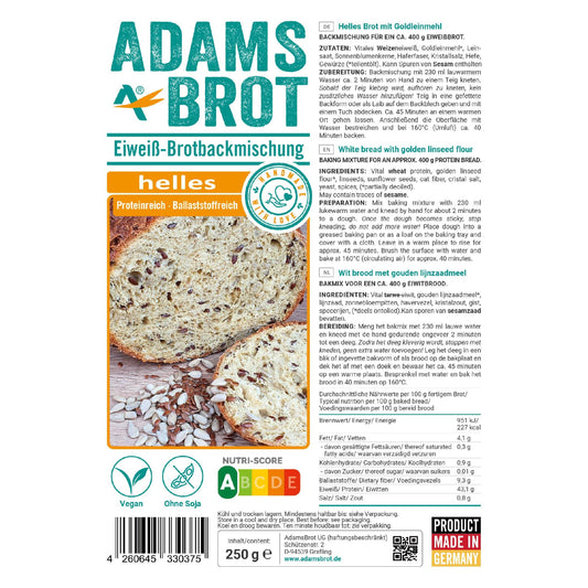 Adamsbrot - Eiweiß Brotbackmischung Hell 250g Beutel