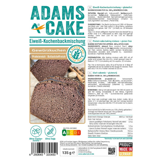 Adamsbrot - Eiweiß Kuchen Backmischung Gewürzkuchen 135g Beutel