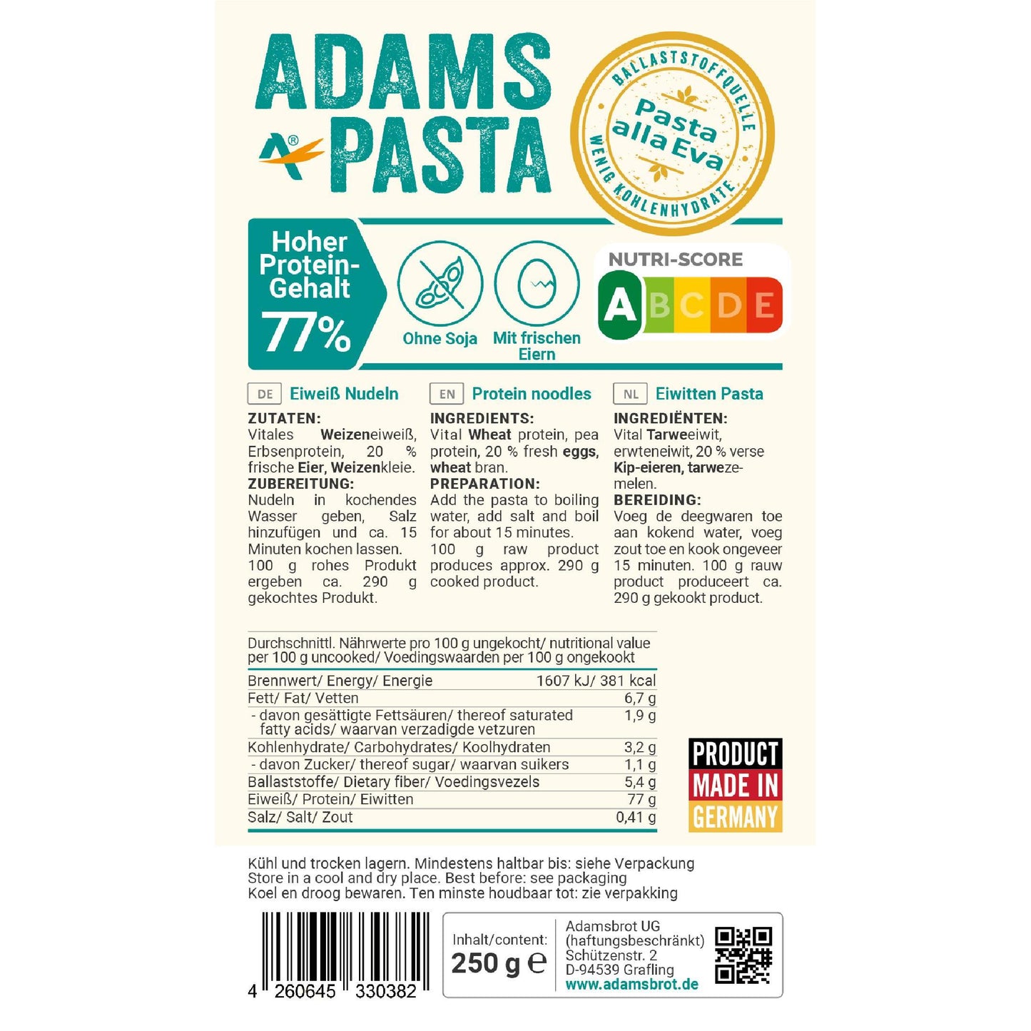 Adamsbrot - Pasta alla Eva 250g Beutel