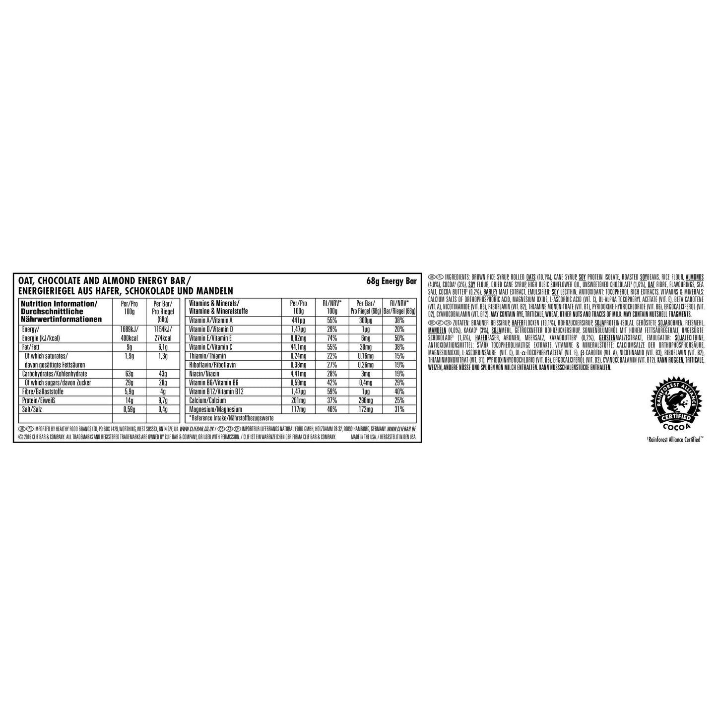 CLIF Bar - Energie-Riegel 12 x 68g Chocolate Almond Fudge MHD 02.01.2026