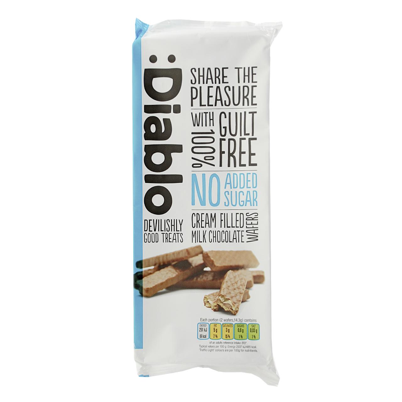 Diablo - Cream Filled Milk Chocolate Wafer ohne Zuckerzusatz 150g