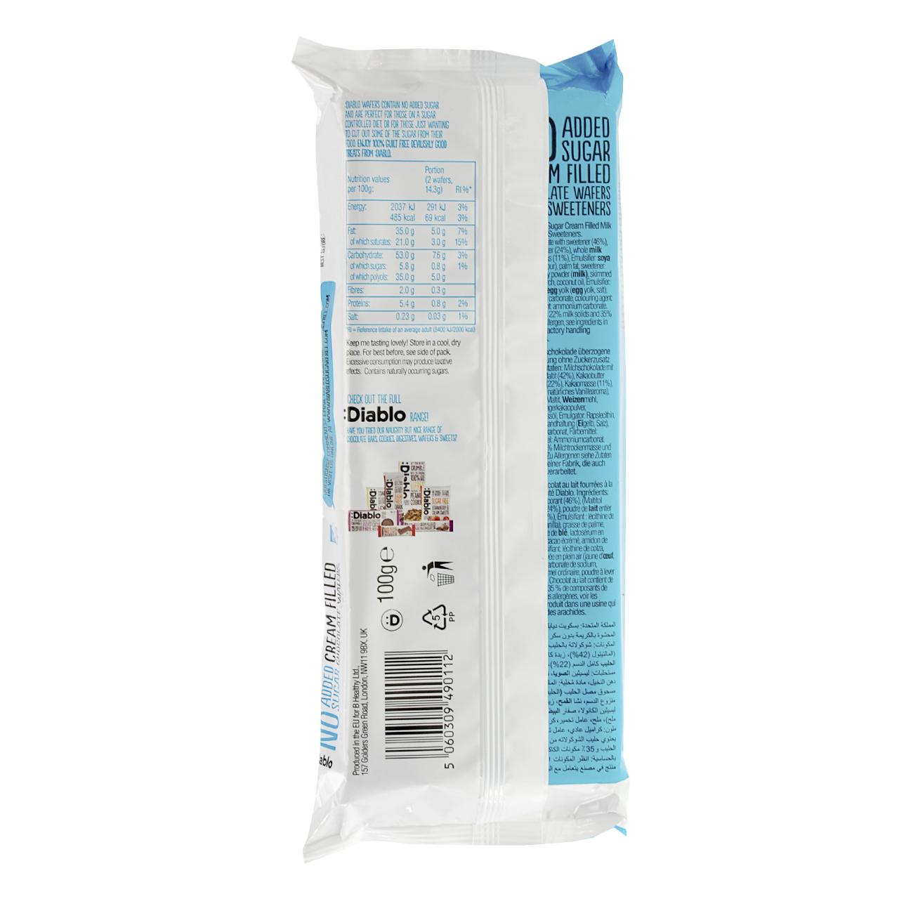 Diablo - Cream Filled Milk Chocolate Wafer ohne Zuckerzusatz 150g