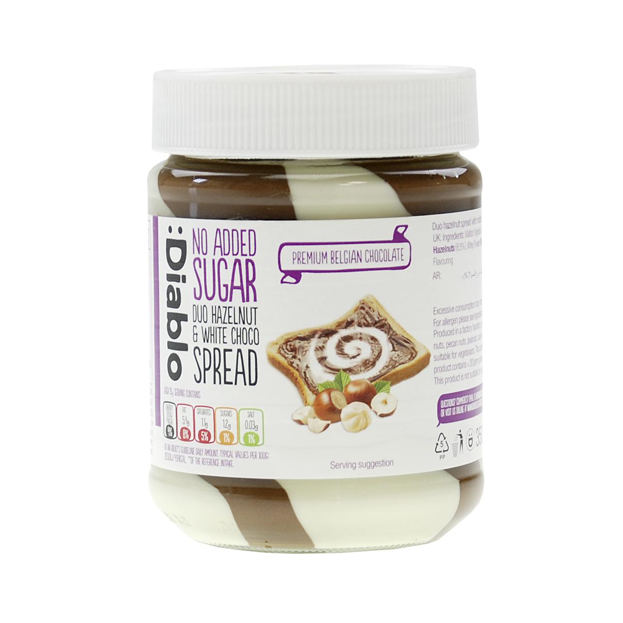 Diablo - Duo Hazelnut & White Chocolate Spread ohne Zuckerzusatz 350g