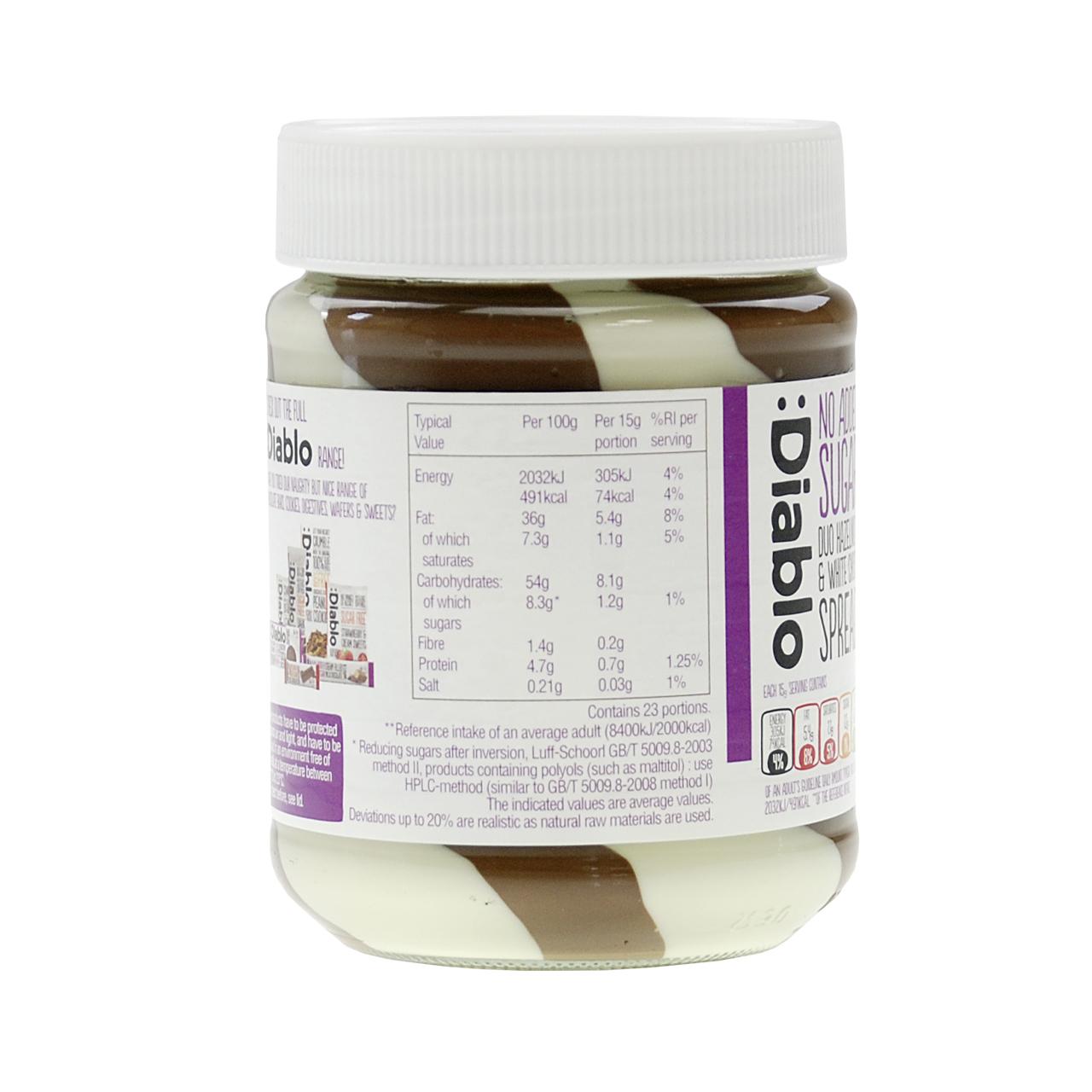 Diablo - Duo Hazelnut & White Chocolate Spread ohne Zuckerzusatz 350g