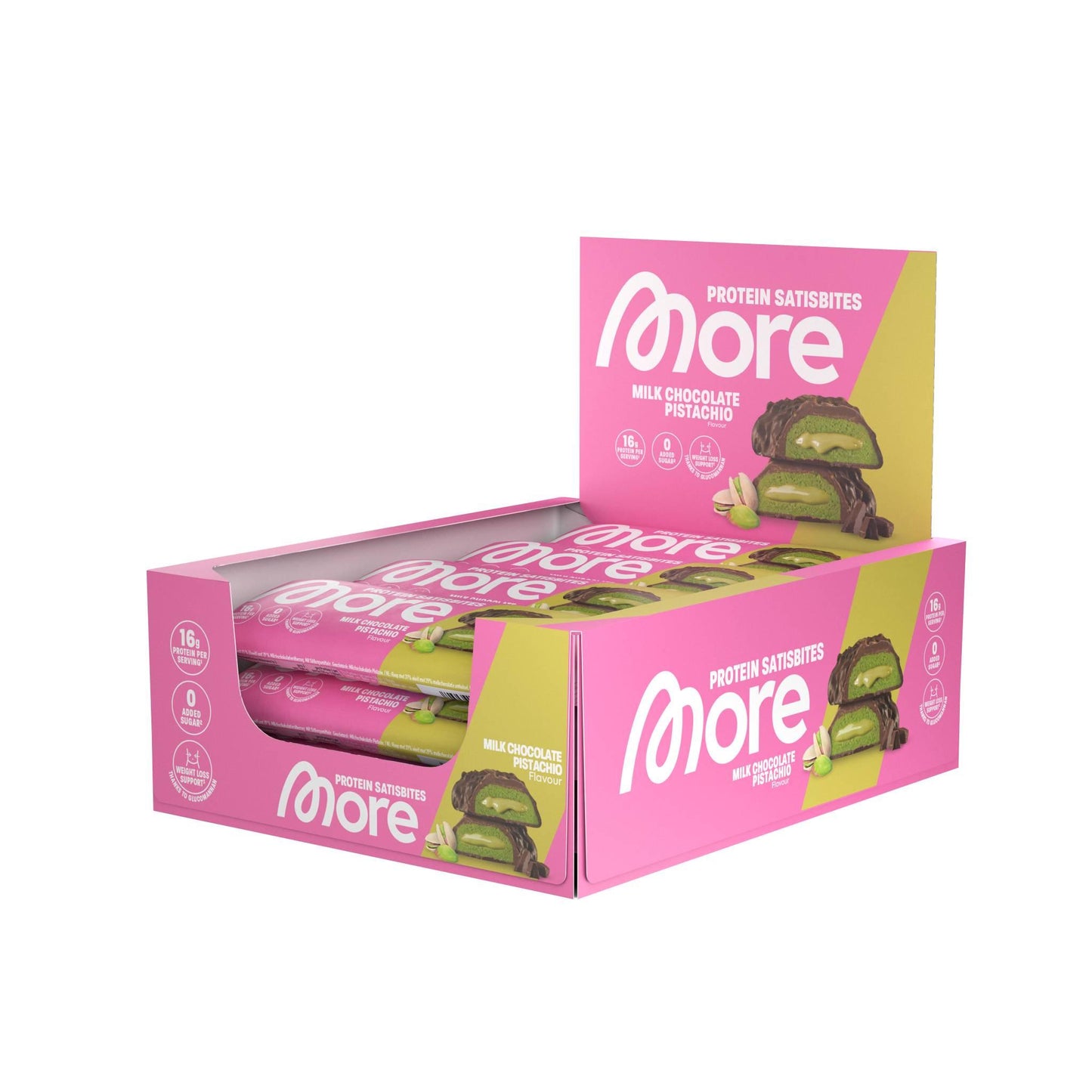 More Nutrition - More Protein Satisbites 12 x 2x25g Riegel Milk Chocolate Pistachio MHD 01.06.2026