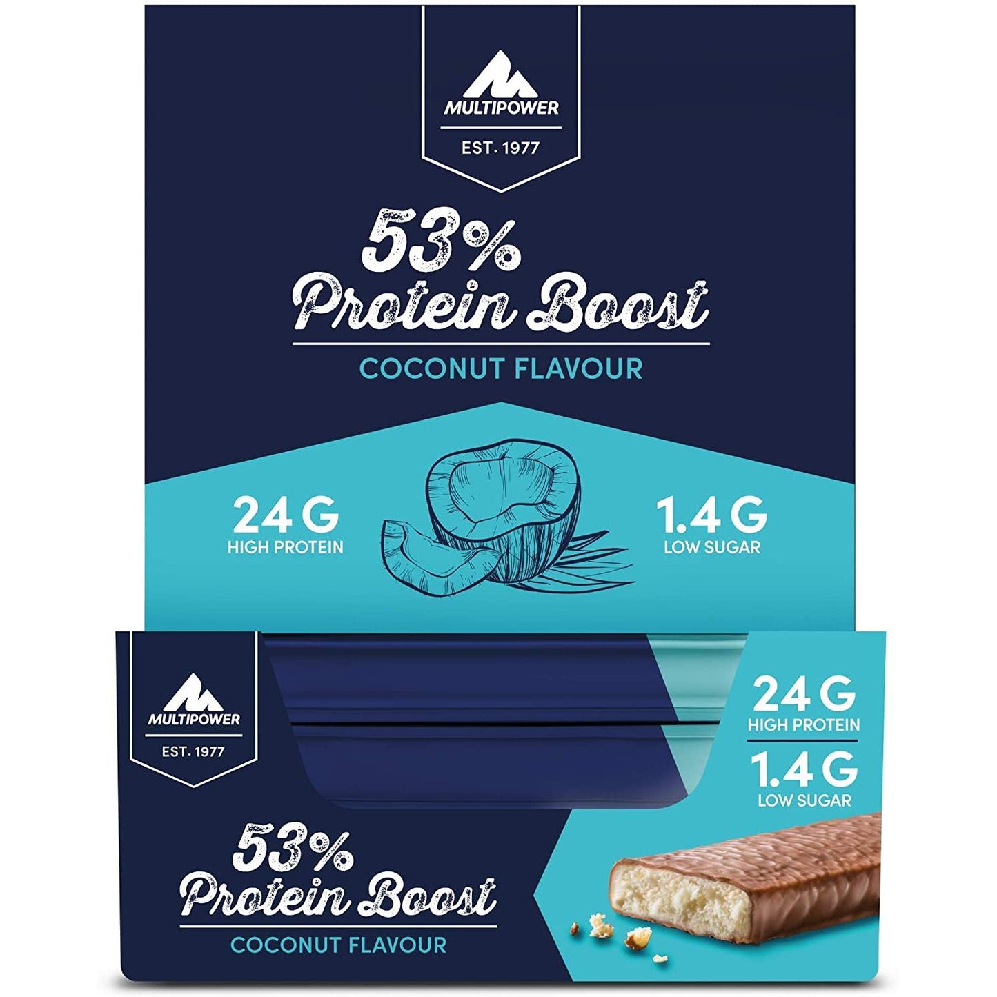 Multipower - 53% Protein Boost 20 x 45g Riegel Coconut MHD 30.08.2026