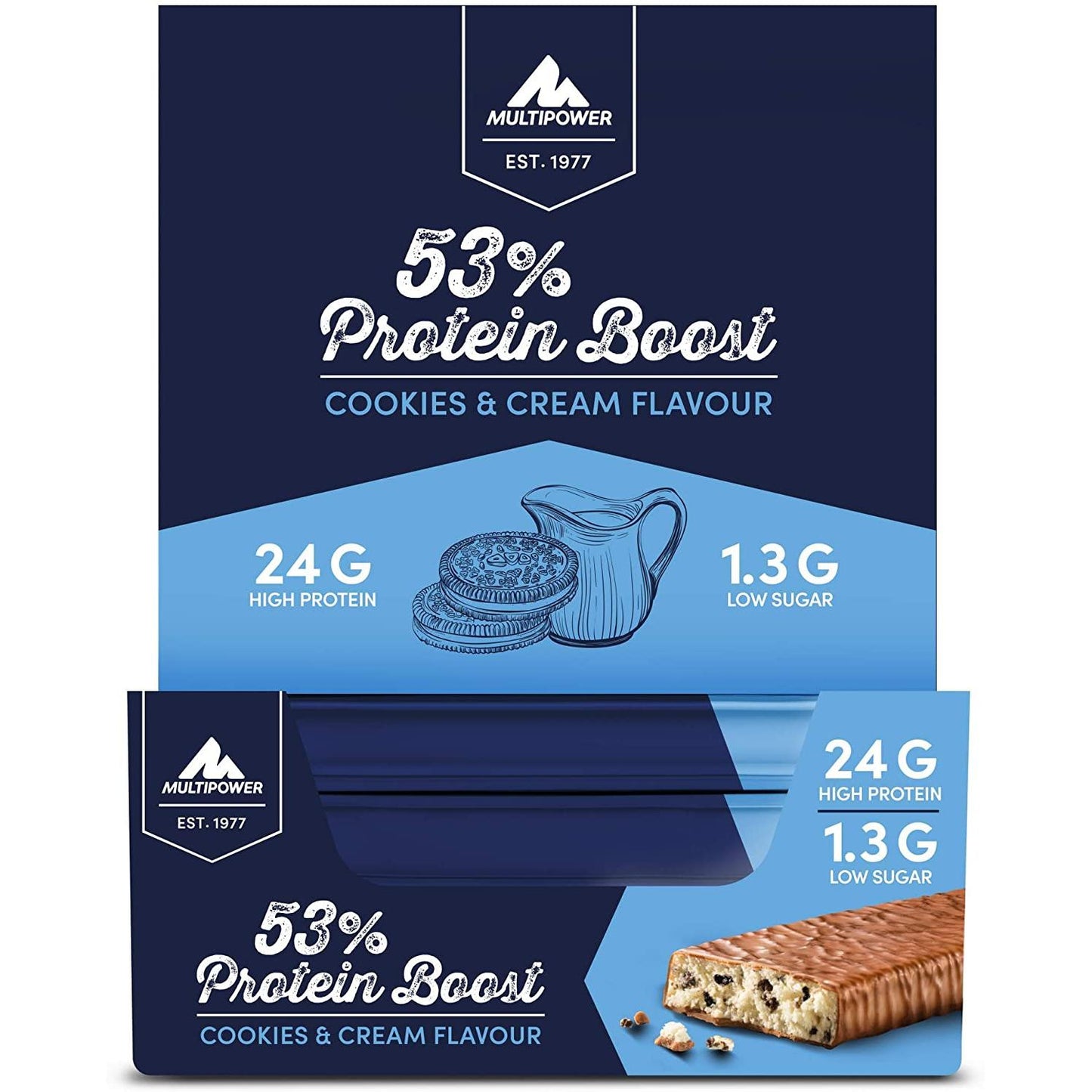 Multipower - 53% Protein Boost 20 x 45g Riegel Cookies & Cream MHD 30.09.2026