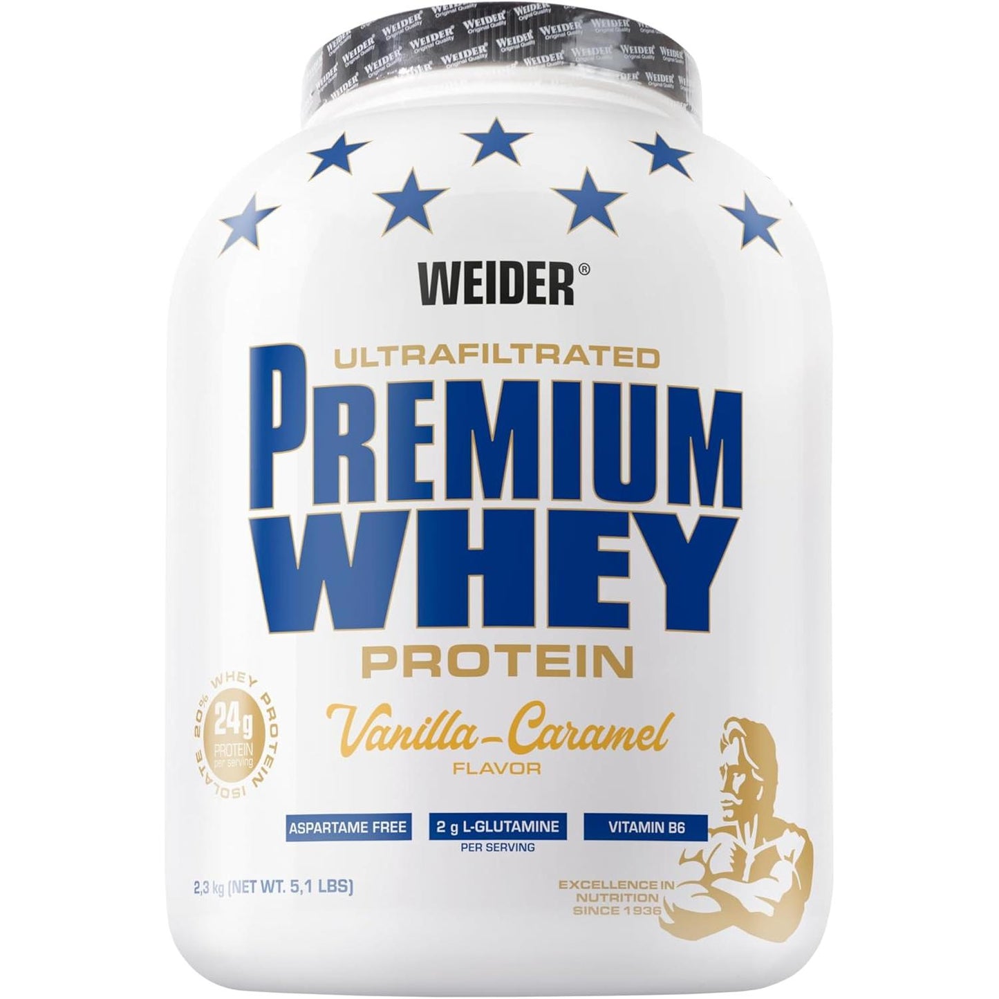 Weider - Premium Whey Protein 2,3kg Dose Vanille-Caramel MHD 30.12.2025