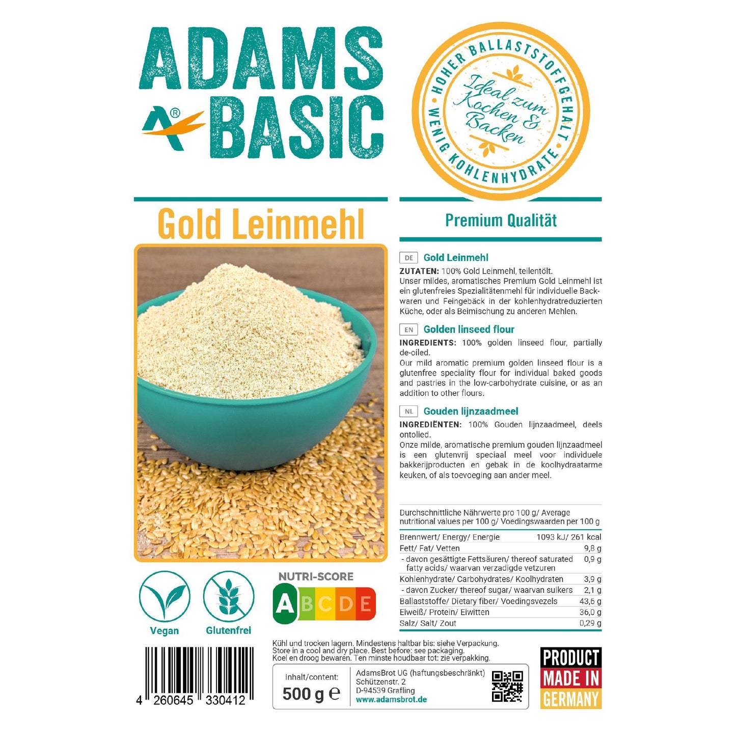 Adamsbrot - Gold Leinmehl 500g Beutel