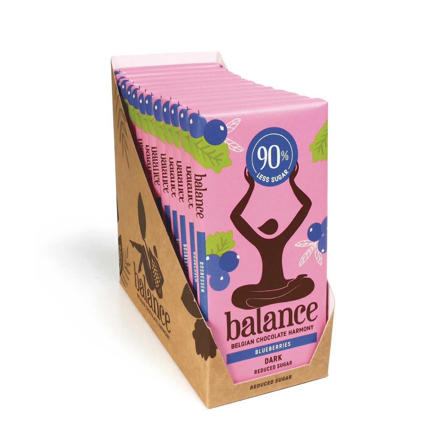 Balance - Belgische Schokolade mit 90% weniger Zucker 12 x 100g Tafel Dark Blueberries MHD 30.05.2025