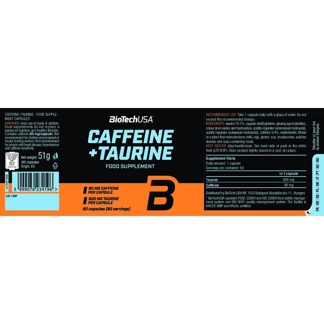 Biotech USA - Caffein + Taurine 60 Tabletten Dose