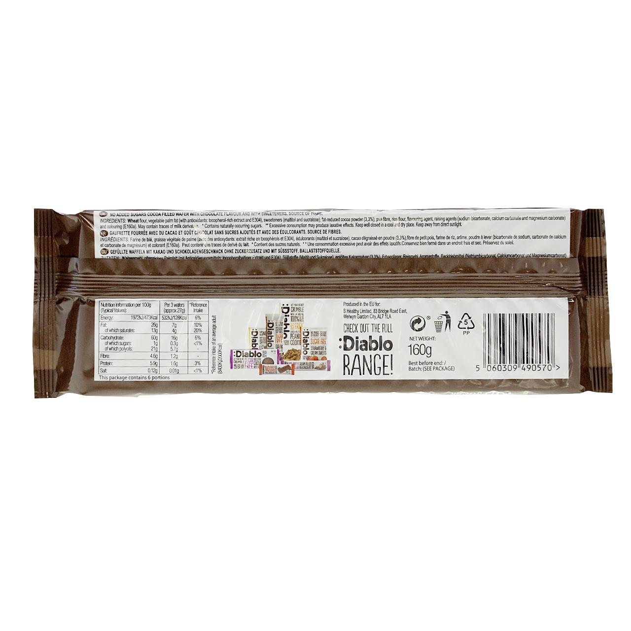Diablo - Chocolate Cream Wafers Thins ohne Zuckerzusatz 150g