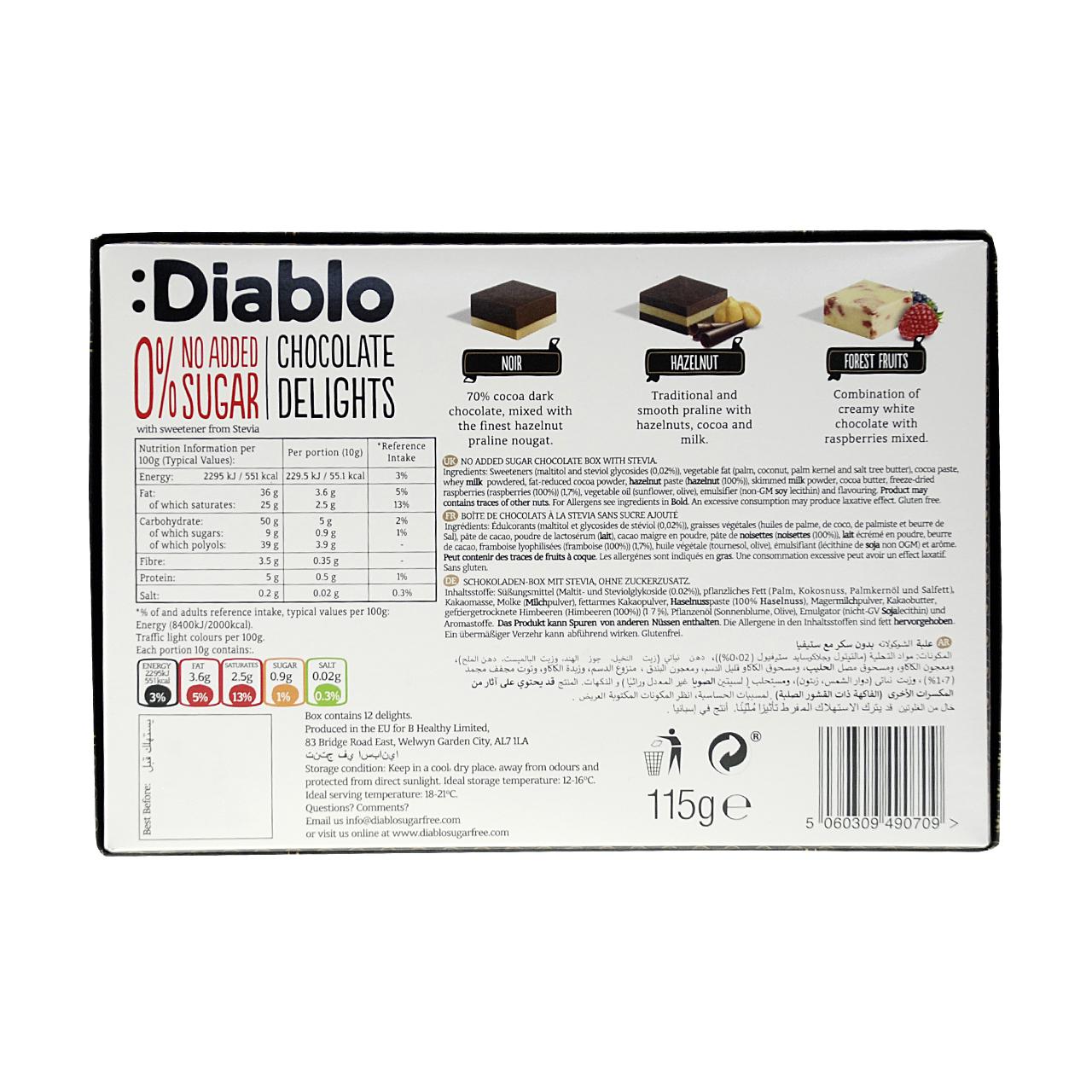 Diablo - Chocolate Delights mit Stevia ohne Zuckerzusatz 115g