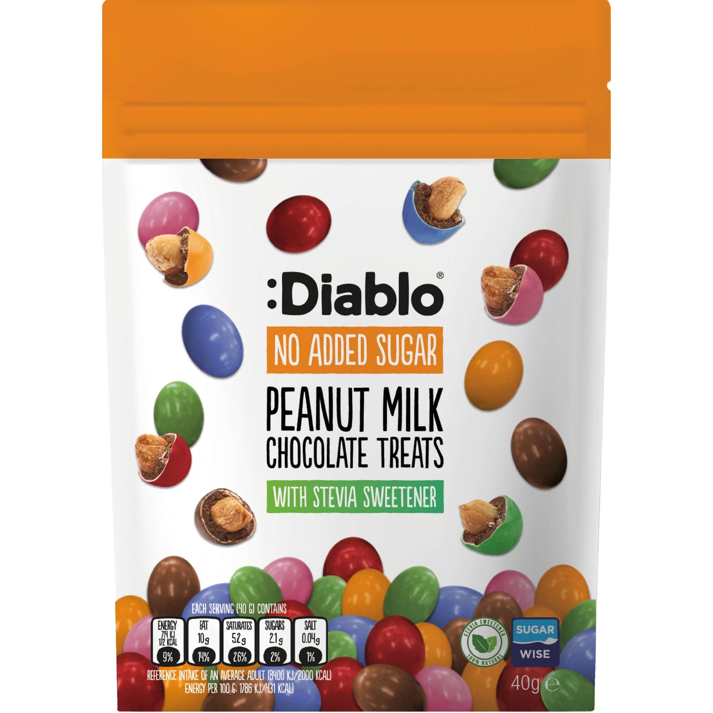 Diablo - Erdnüsse mit Schokolade ohne Zuckerzusatz 40g Beutel