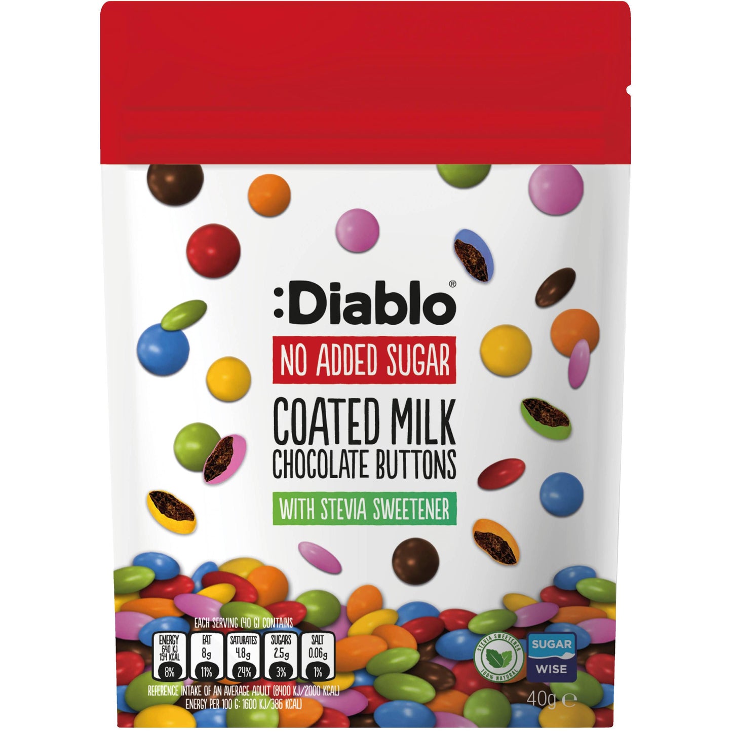 Diablo - Schokoladelinsen ohne Zuckerzusatz 40g Beutel