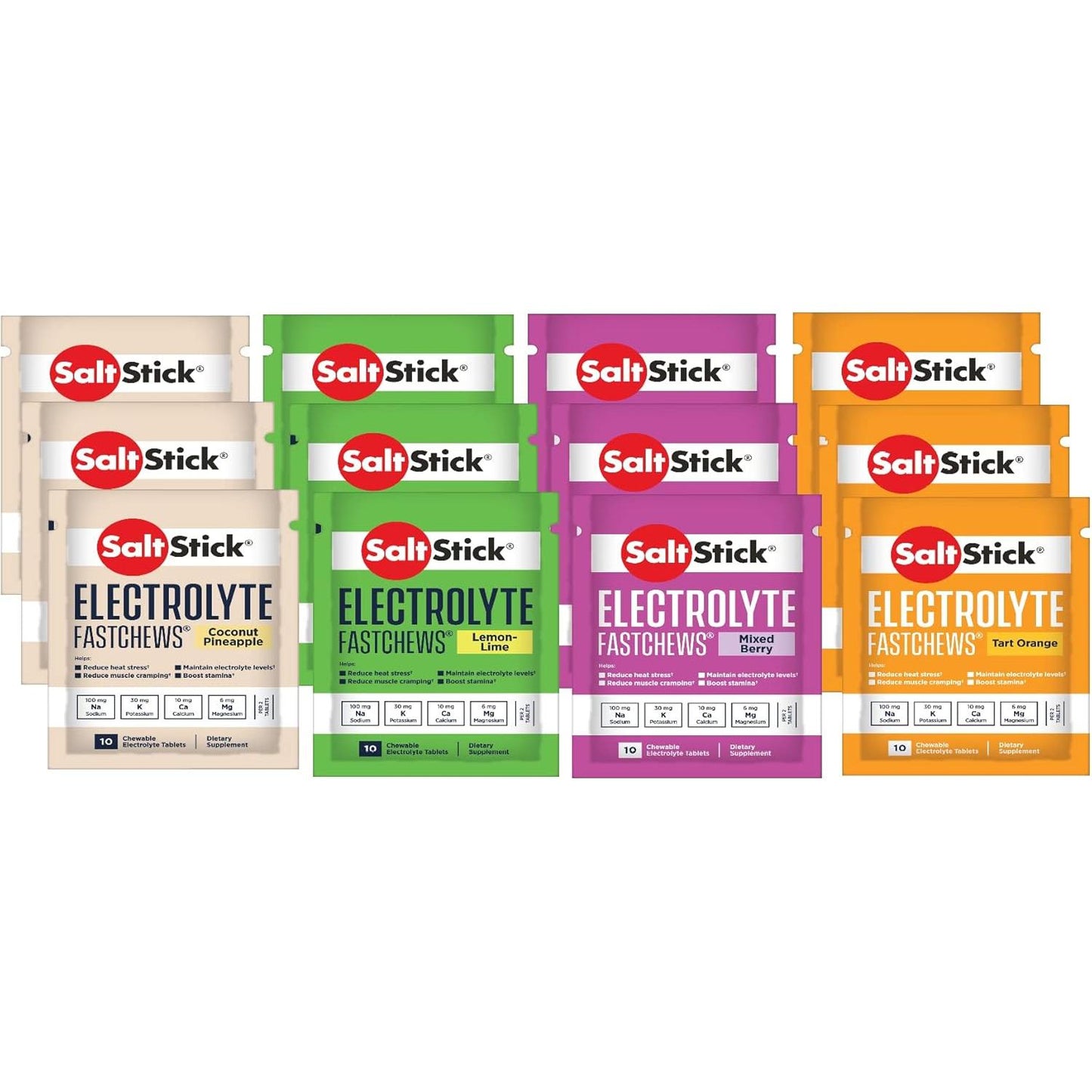 Salt Stick - Salz und Mineralien Kautabletten 12 x 10 Stück Mix (3xOrange,3xBeere,3xKokos,3xLemon)