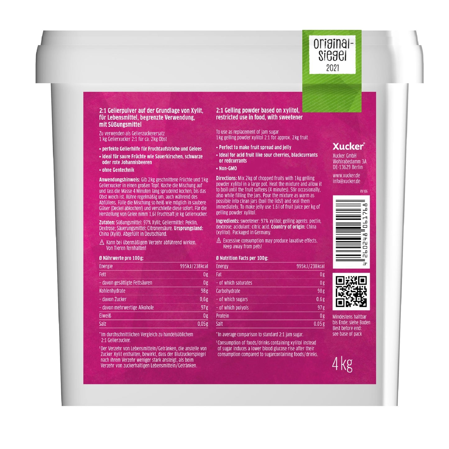 Xucker - Gelierxucker 2:1 mit Xylit 4000g Dose